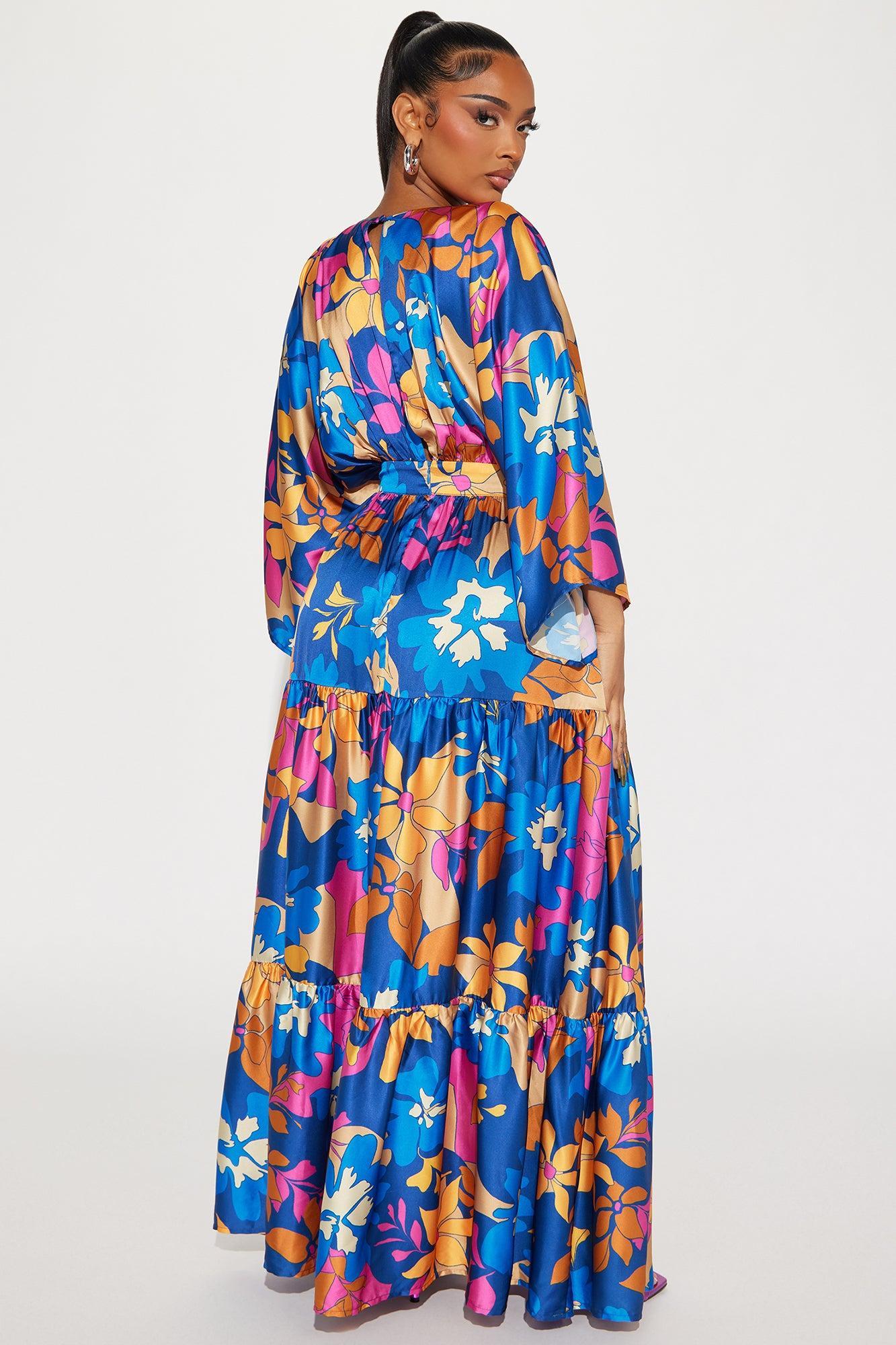 Summer Days Satin Maxi Dress - Blue/combo Product Image