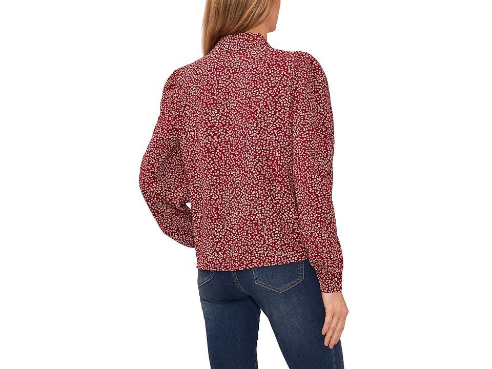 CeCe Long Sleeve Button-Down Floral Blouse with Collar (Mulberry Red) Women's Clothing Product Image