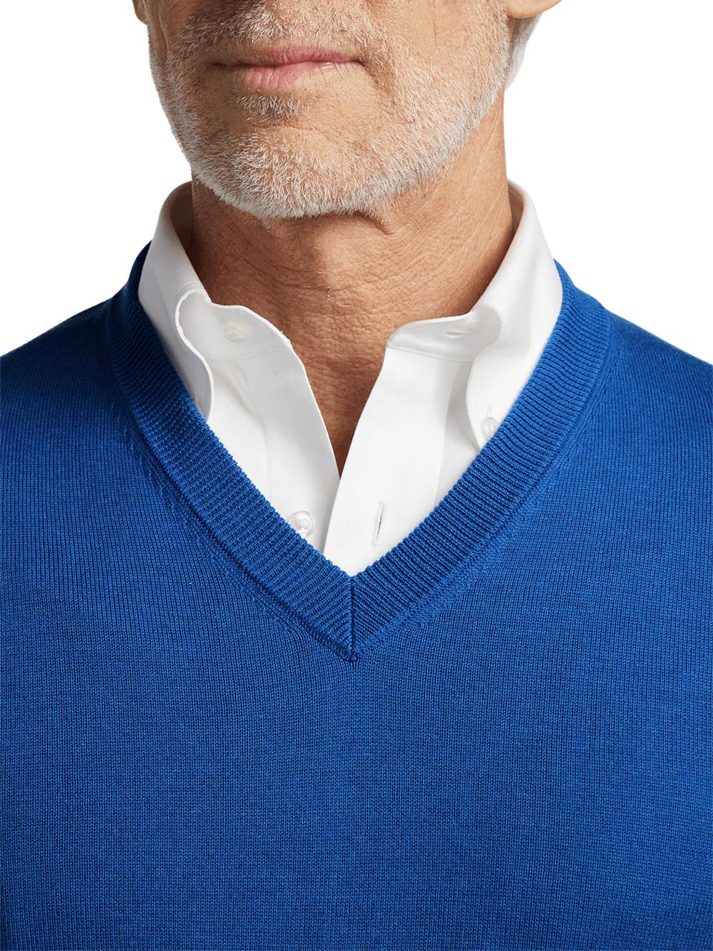 Supima Cotton V-neck Sweater - Blue Product Image