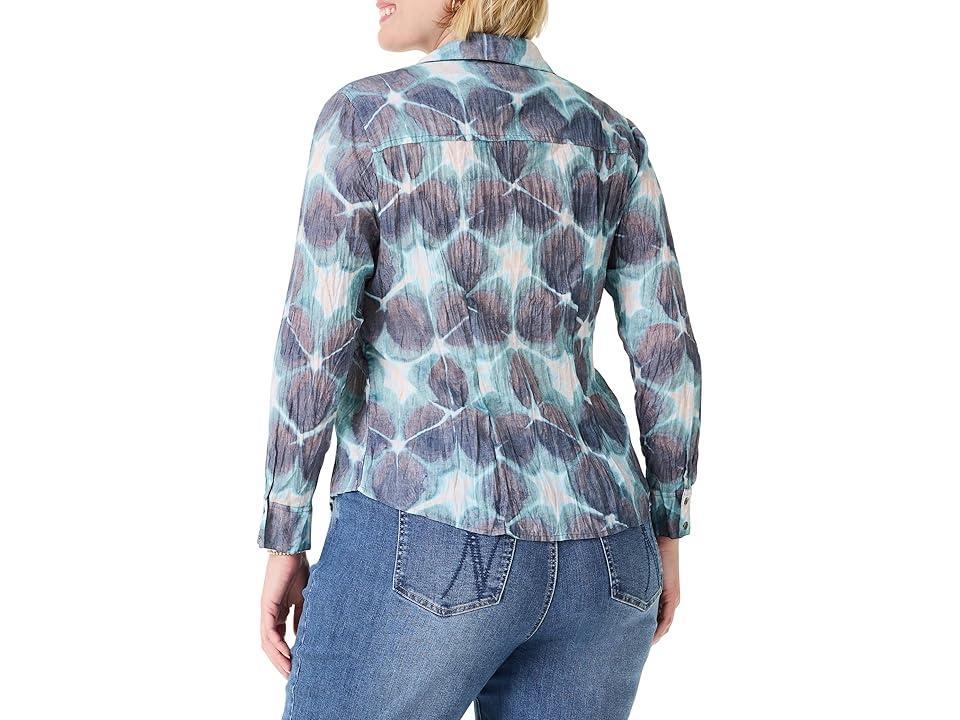 NIC+ZOE Plus Size Ethereal Seas Crinkle Shirt (Aqua Multi) Women's Clothing Product Image