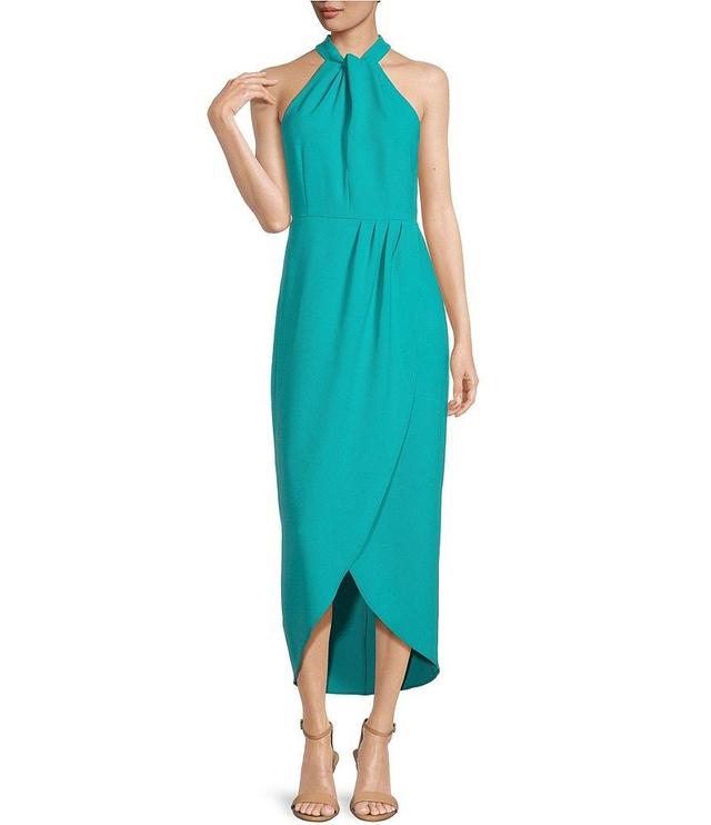 Julia Jordan Knot Halter Neck Sleeveless Faux Wrap Tulip Hem Midi Dress Product Image