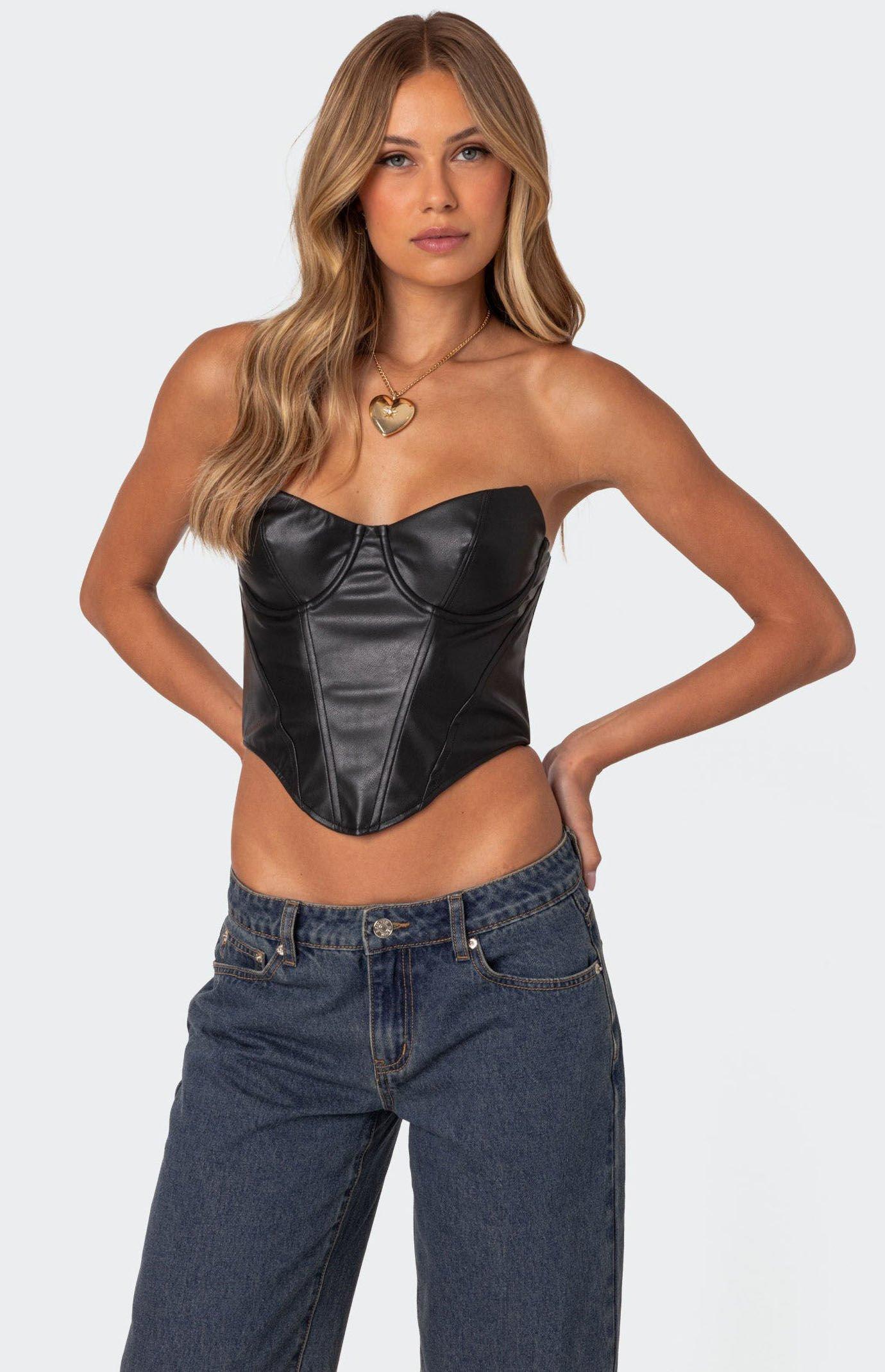 Edikted Women's Aberdeen Faux Leather Cupped Corset Product Image