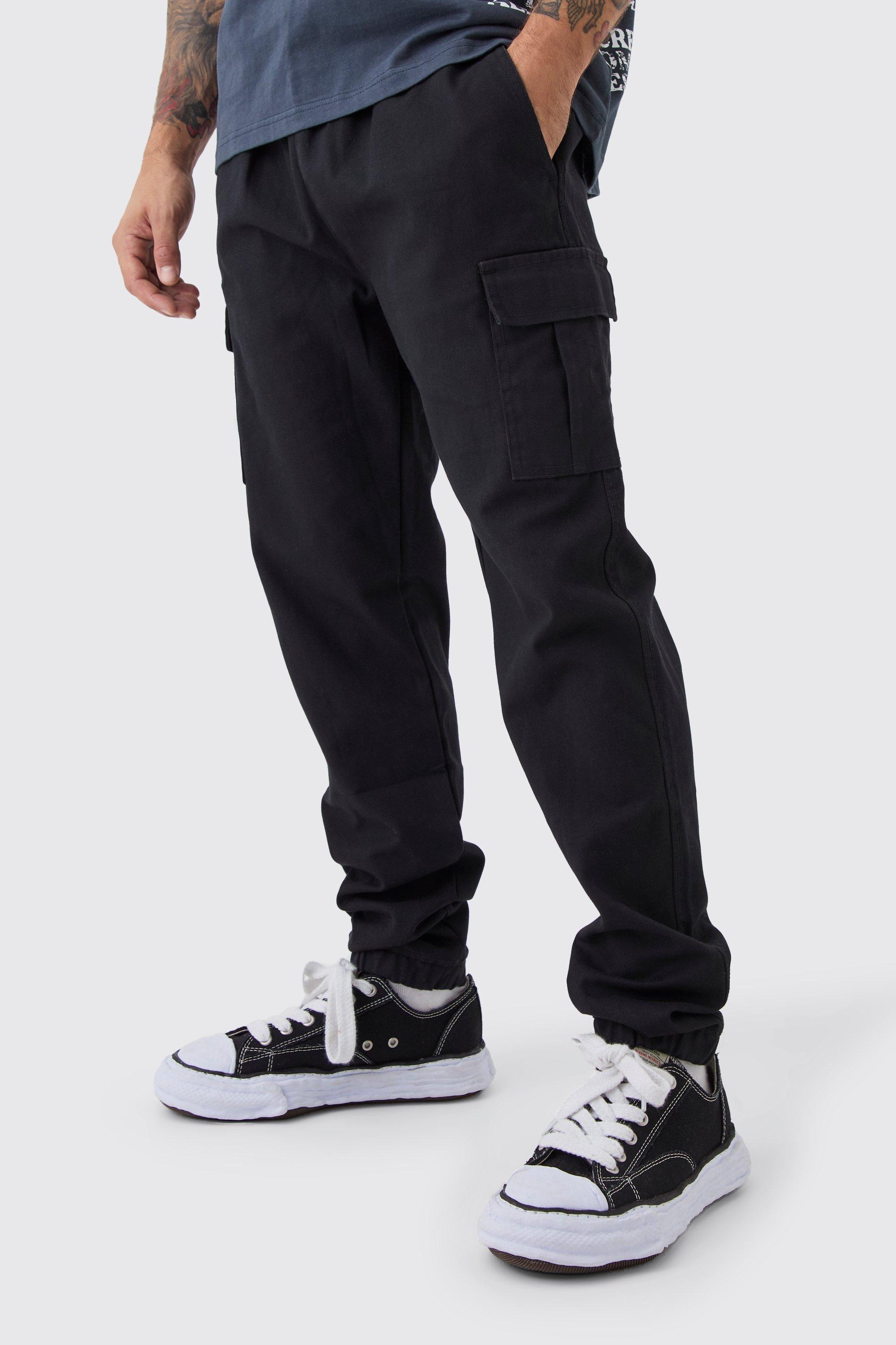 Slim Fit Elasticated Waist Woven Tab Cuffed Cargo Pants | boohooMAN USA Product Image