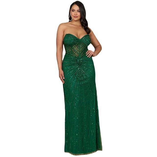 Lara Womens Embellished Strapless Gown with Slit Product Image