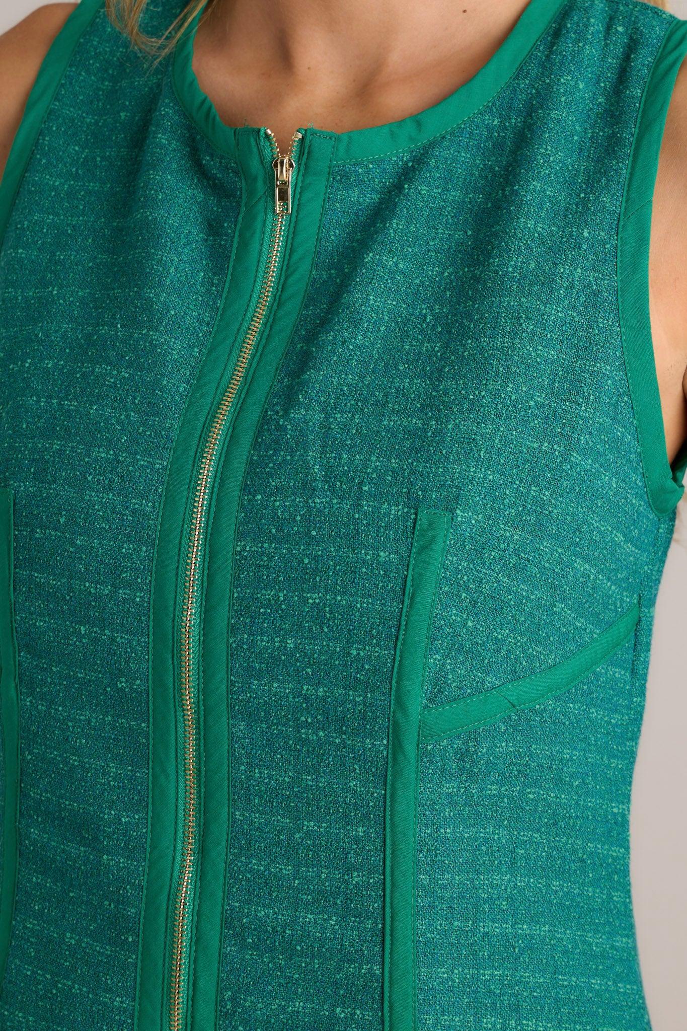 Posh Perfection Green Tweed Zip Front Mini Dress Product Image