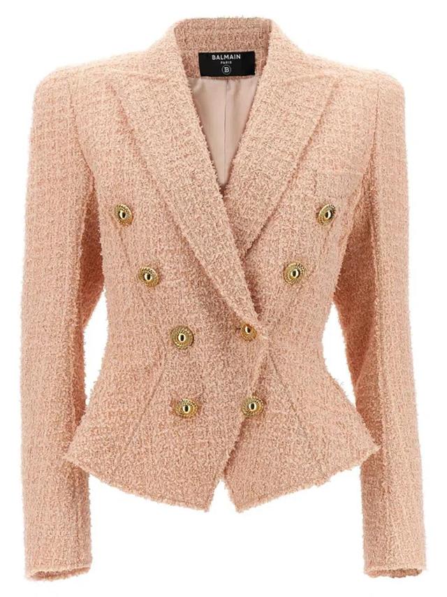 Tweed Double-breasted Blazer In Cipria Product Image