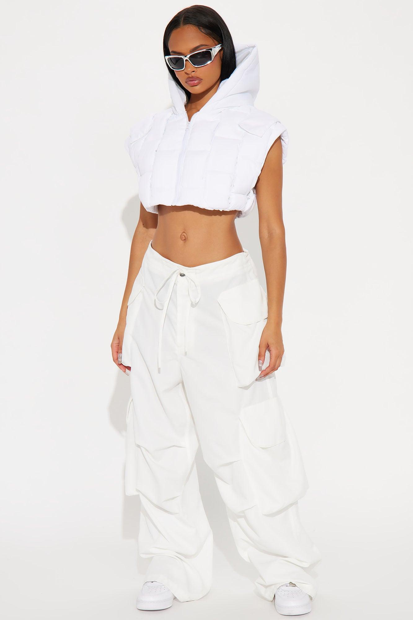 Angel Numbers Baggy Cargo Pants - White Product Image