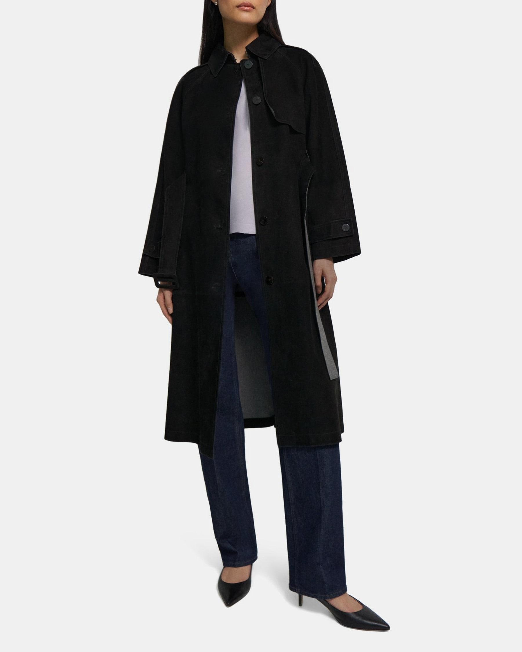 Belted Trench Coat in Cotton-Bonded Suede Product Image