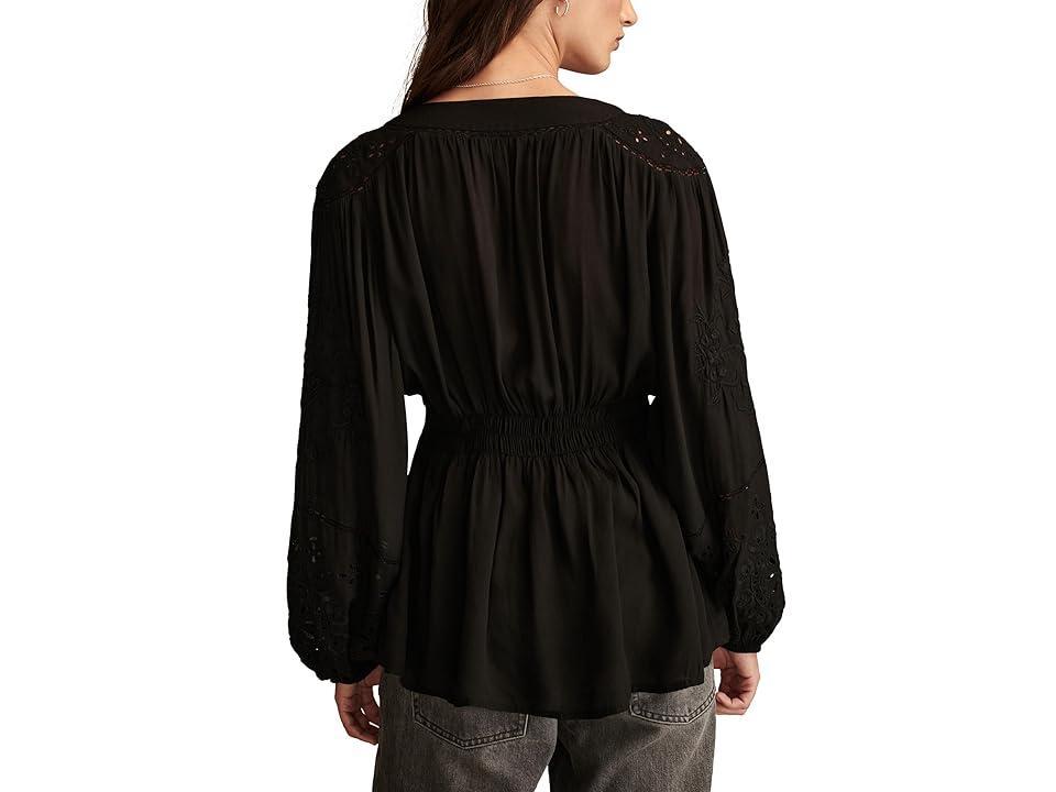 Lucky Brand Ott Cutwork Smocked Top (Caviar) Women's Clothing Product Image