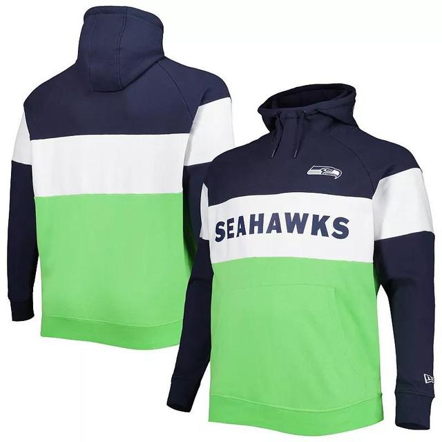 Mens New Era Neon Green Seattle Seahawks Big & Tall Current Team Colorblock Fleece Pullover Hoodie Product Image