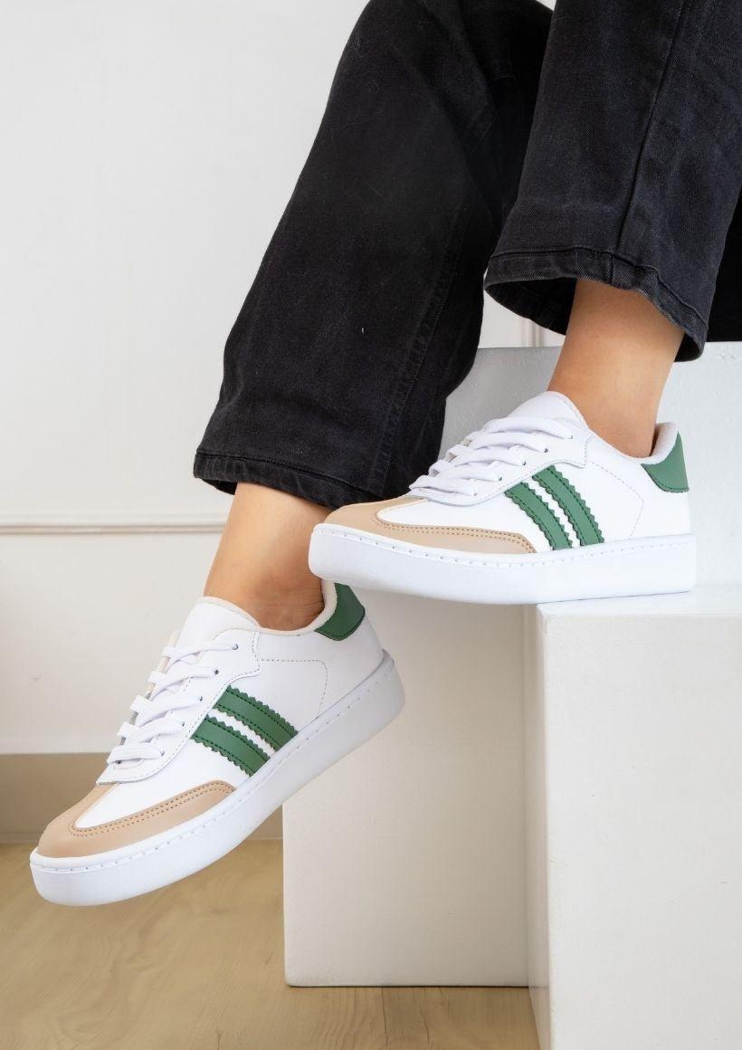 Women's Double Stripe Green Sneakers Product Image