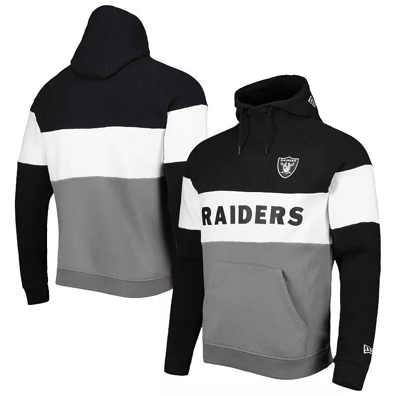 Mens New Era Silver and Black Las Vegas Raiders Colorblock Current Pullover Hoodie - Silver Product Image