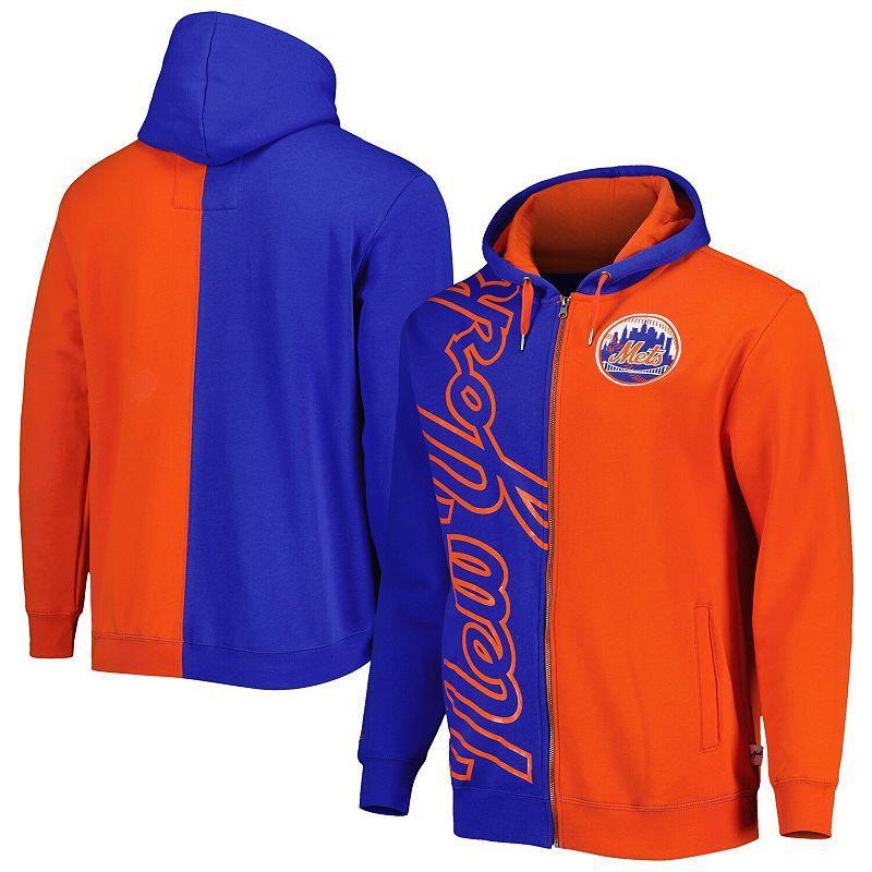 Mens Mitchell & Ness Royal/Orange New York Mets Fleece Full-Zip Hoodie Product Image