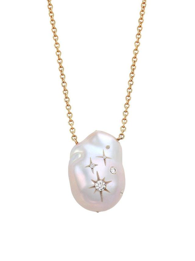 Womens Galaxy 18K Rose Gold, Freshwater Pearl, & 0.13 TCW Diamond Pendant Necklace Product Image