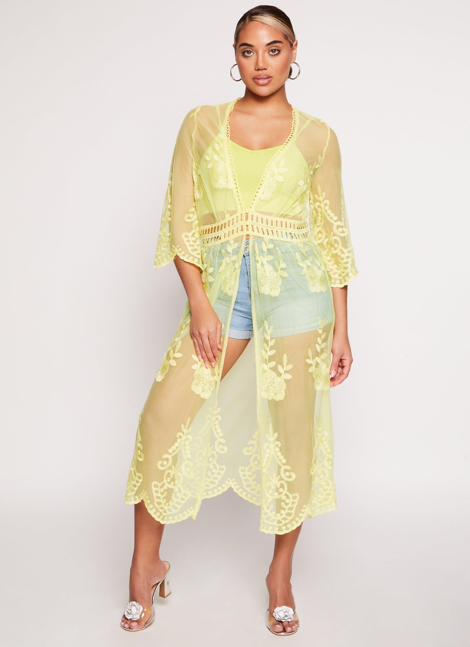 Womens Lace Mesh Three Button Kimono Product Image