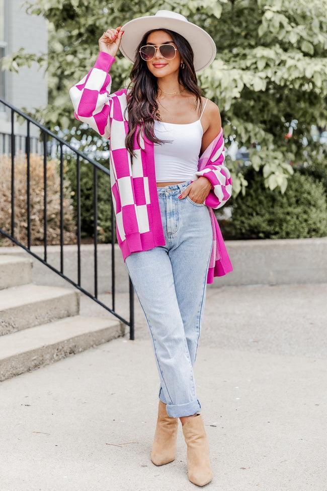 Trying Your Best Magenta Checkered Cardigan  FINAL SALE Product Image