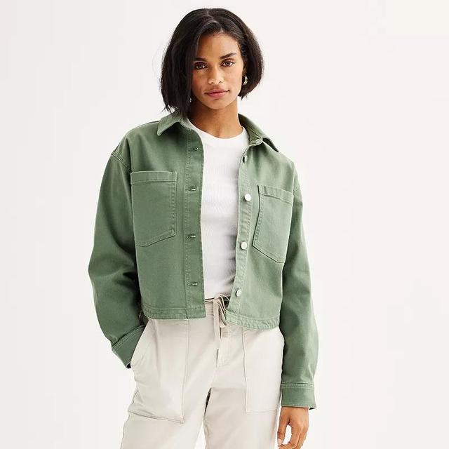 Womens Sonoma Goods For Life Premium Cropped Shacket Manolo Green Product Image