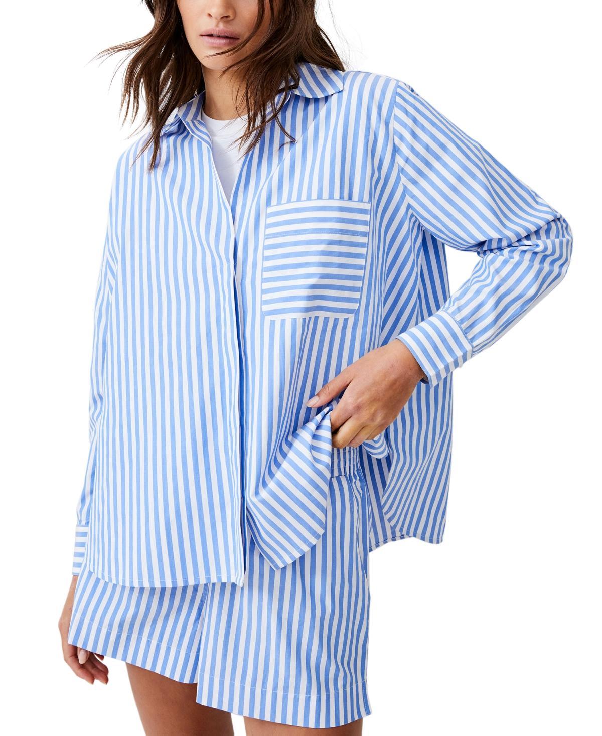 French Connection Womens Striped Point Collar Long Sleeve Top product image