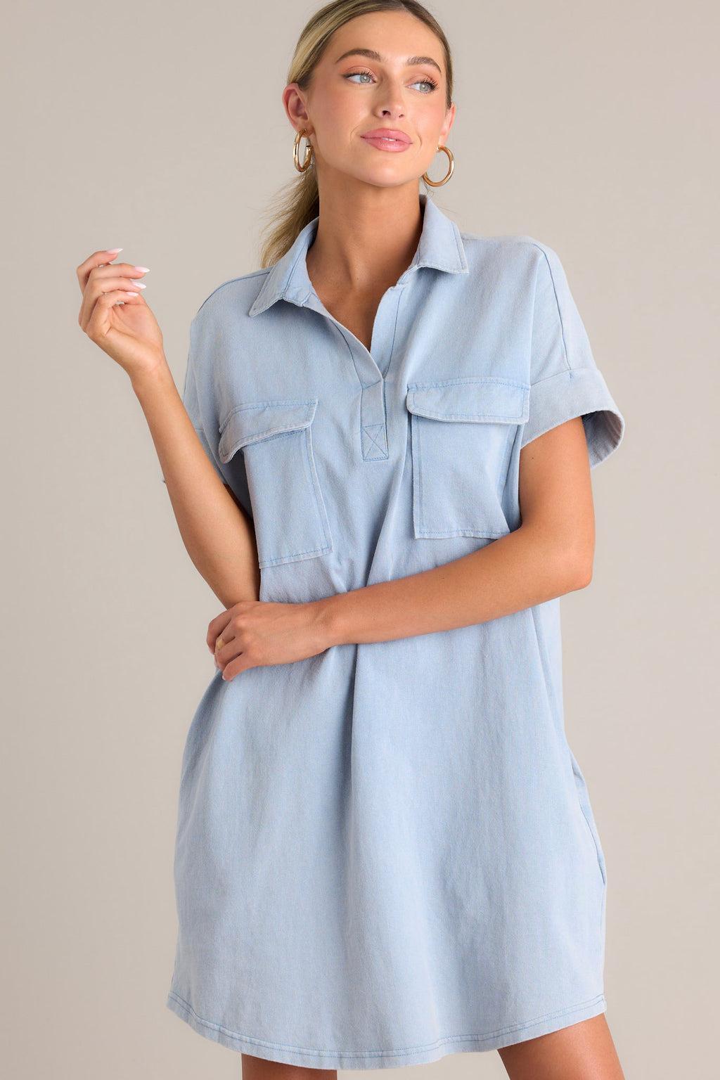 Metropolitan Mood Light Chambray Collared Mini Dress Product Image