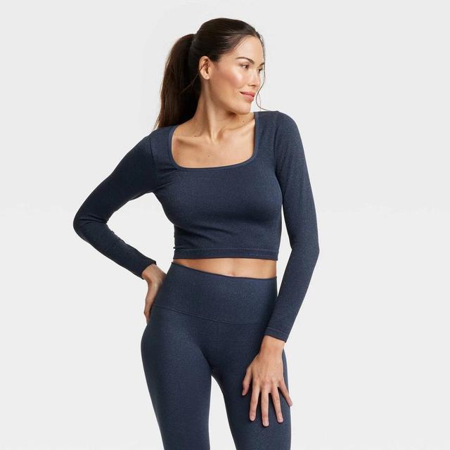 Womens Lurex Seamless Cropped Long Sleeve Top - All In Motion Navy Blue M Product Image