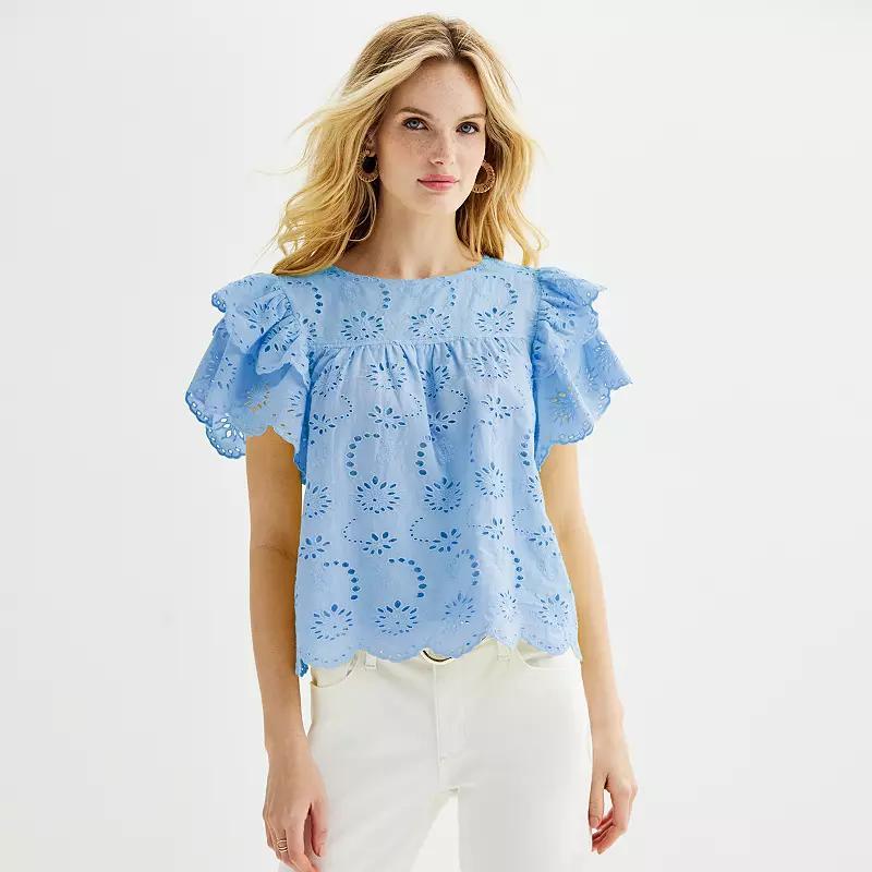 Womens Catherine Malandrino Double Layer Ruffle Sleeve Lace Blouse Product Image