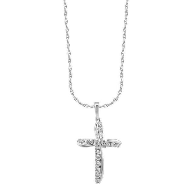 Arctic Clear 14k White Gold 1/3 Carat T.W. Round Cut Lab-Grown Diamond Cross Pendant Necklace, Womens Product Image