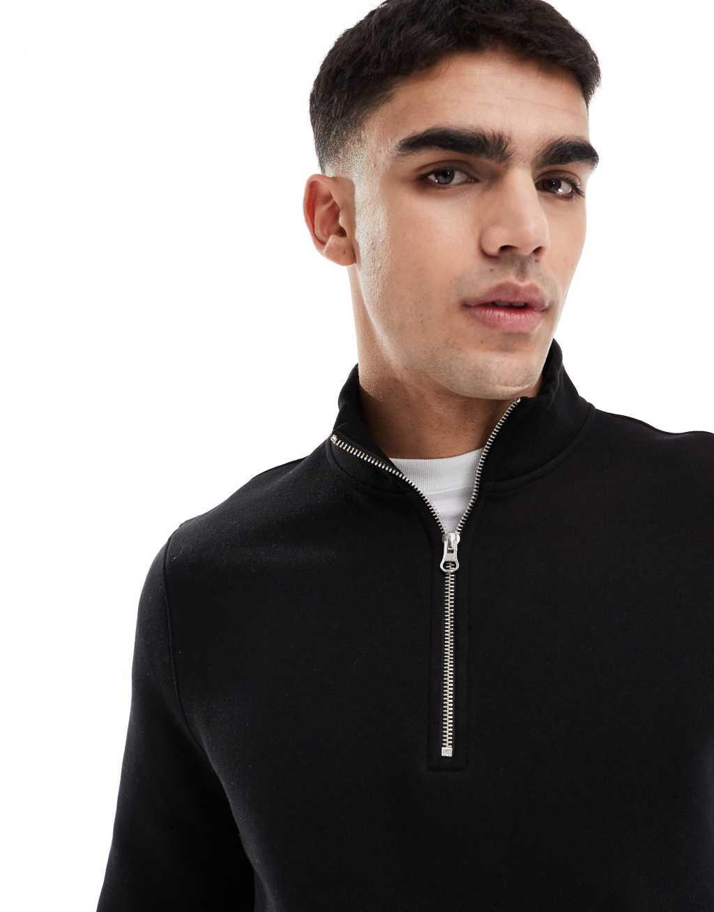 ASOS DESIGN half zip sweatshirt in black Product Image