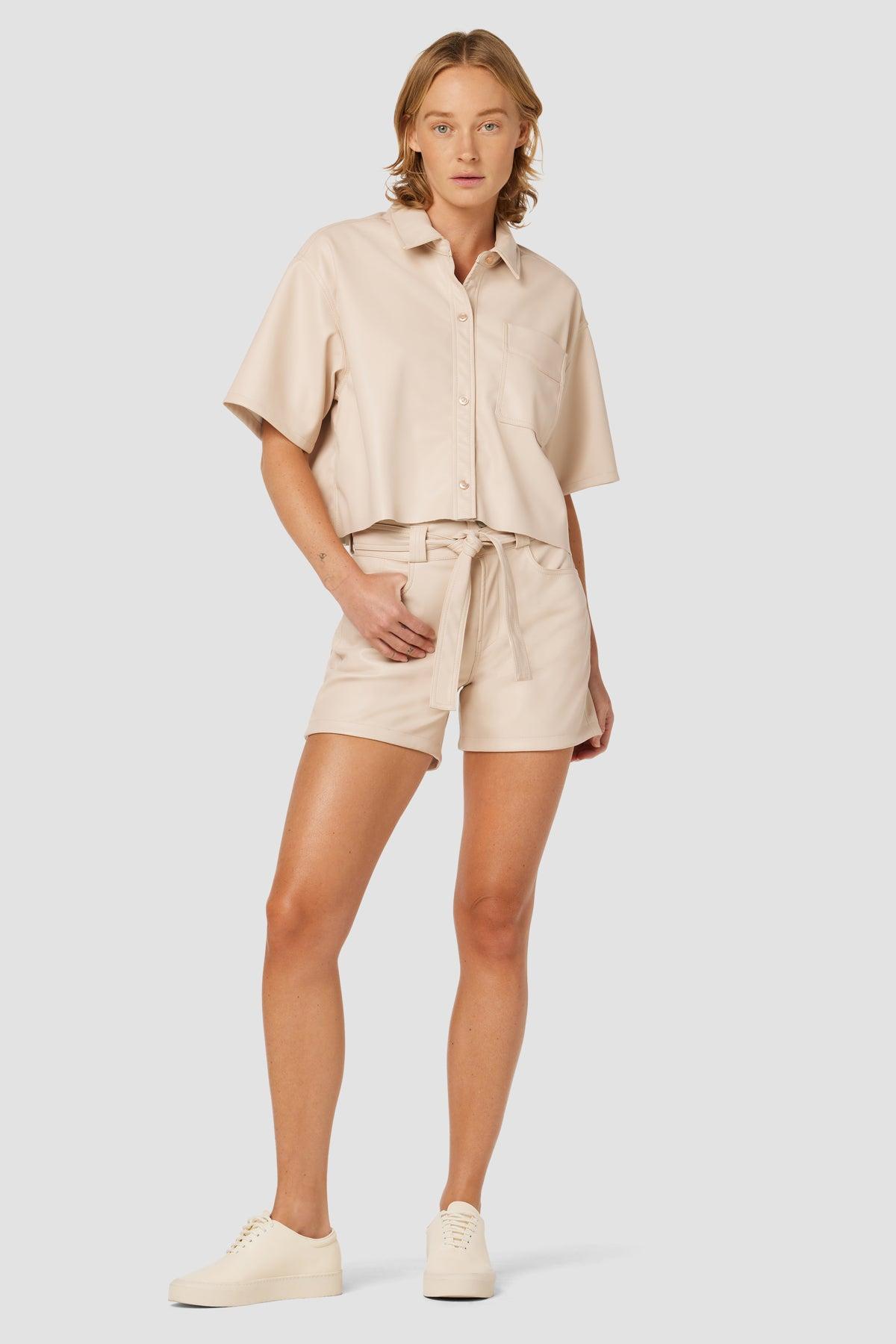 Oversized Cropped Button Down Shirt Female Product Image