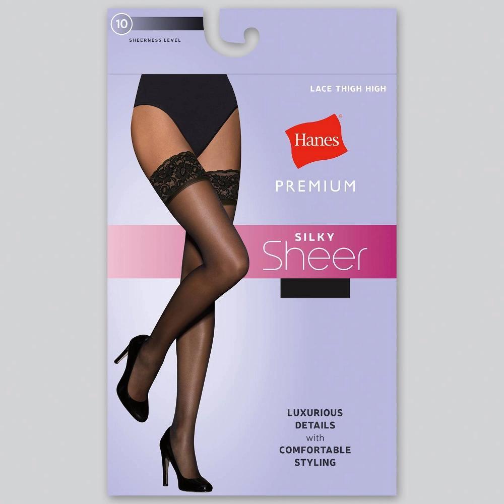 Hanes Premium Womens Sheer Thigh Highs - Black M Product Image