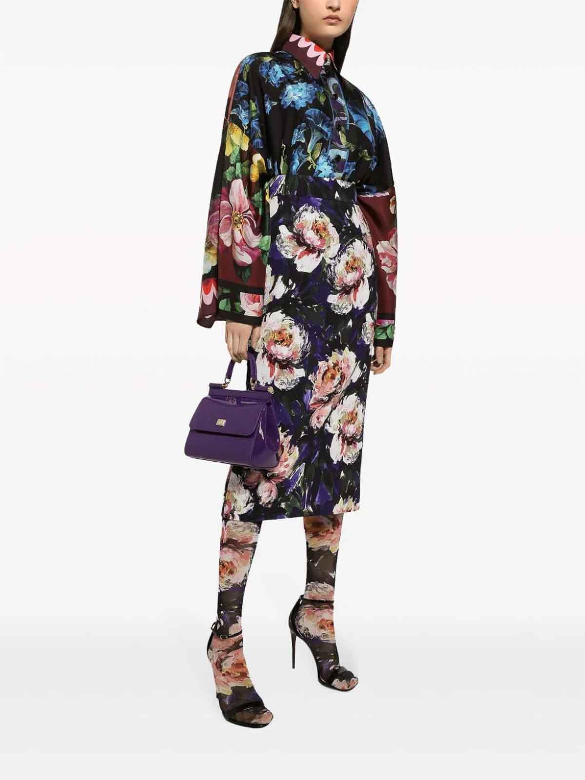 DOLCE & GABBANA Floral-print Silk Shirt In Black Product Image