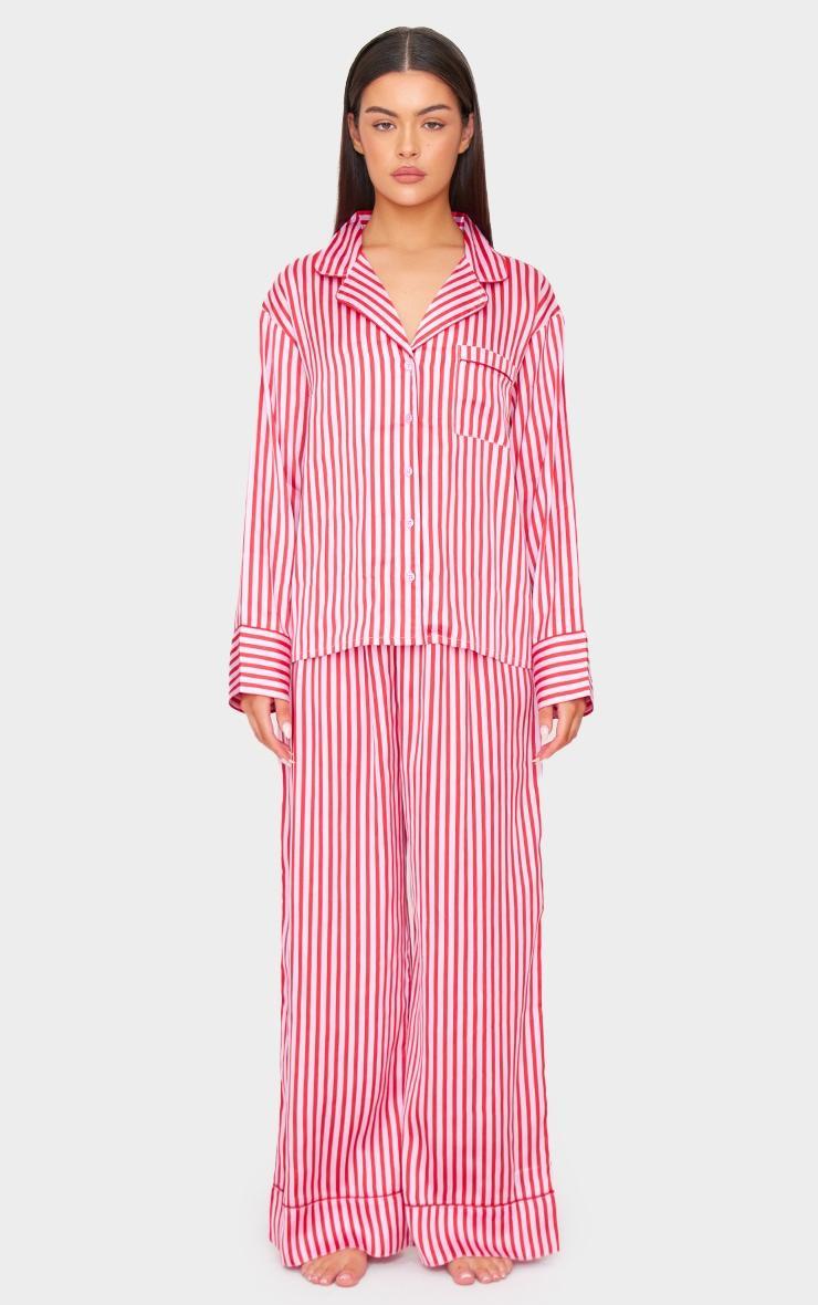 Pink Candy Stripe Satin Long Pj Set Product Image