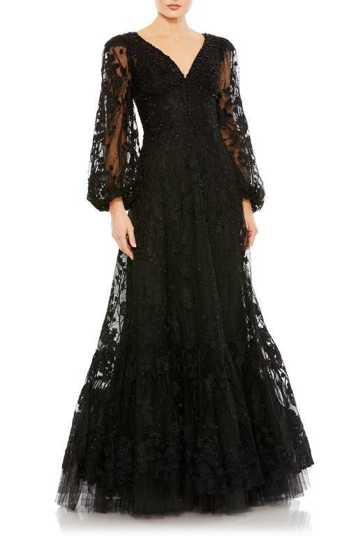 Mac Duggal Embroidered Bishop Sleeve Gown Product Image