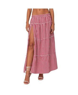 Edikted Womens Gingham Side Slit Tiered Maxi Skirt Product Image