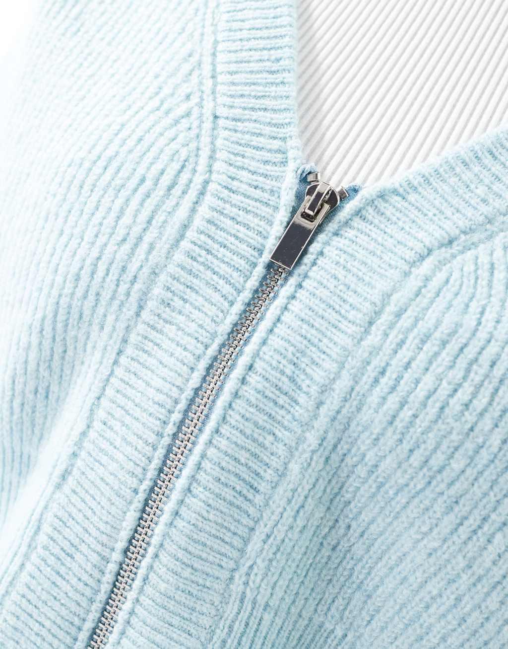 Miss Selfridge zip front crop cardigan in pale blue Product Image