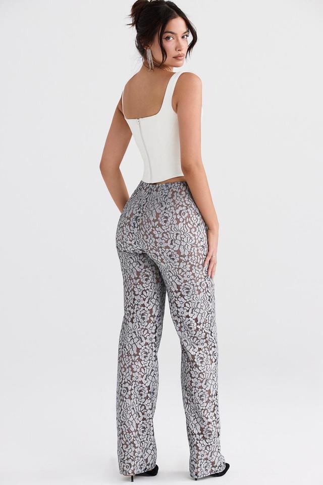 Mara Silver Metallic Lace Trousers Product Image