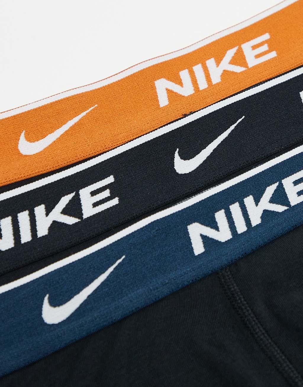 Nike Everyday Cotton Stretch 3 pack trunk with colored waistband in blue/gold/black Product Image