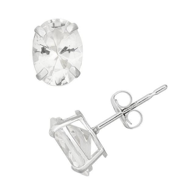 Designs by Gioelli Lab-Created White Sapphire 10k White Gold Oval Stud Earrings, Womens Product Image