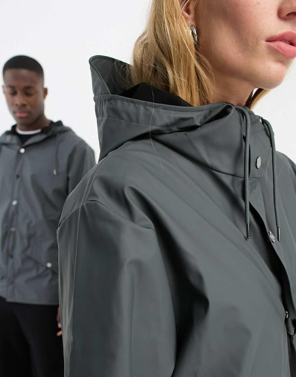 Rains 12010 unisex waterproof long jacket in slate Product Image