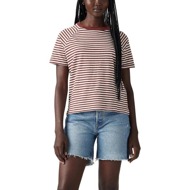 Levis Womens Short Sleeve Game Day T-Shirt - Burgundy/White Striped XS Product Image