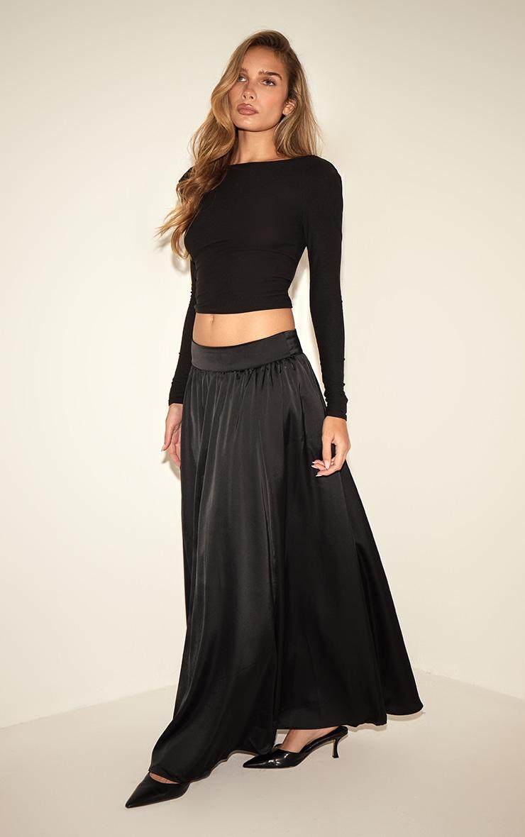 Black Premium Heavy Satin Maxi Skirt Product Image