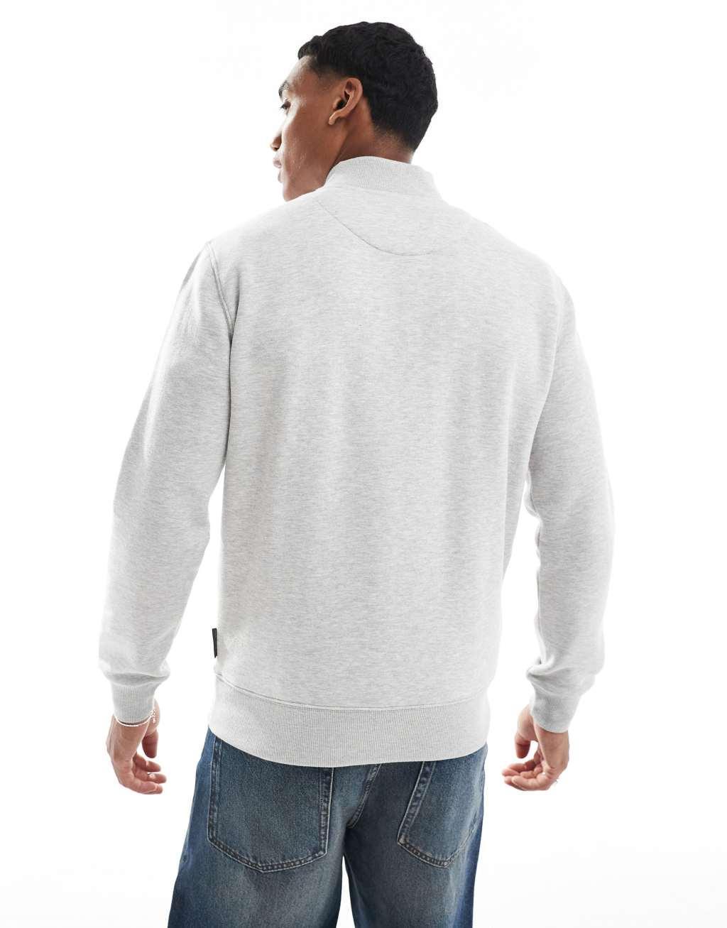 French Connection half zip logo sweatshirt in light gray Product Image