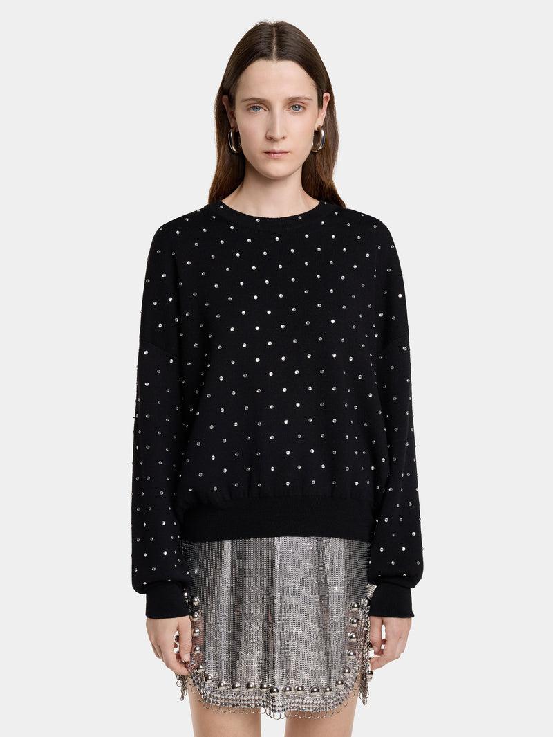 BLACK CRYSTAL-EMBELLISHED SWEATER IN WOOL Product Image