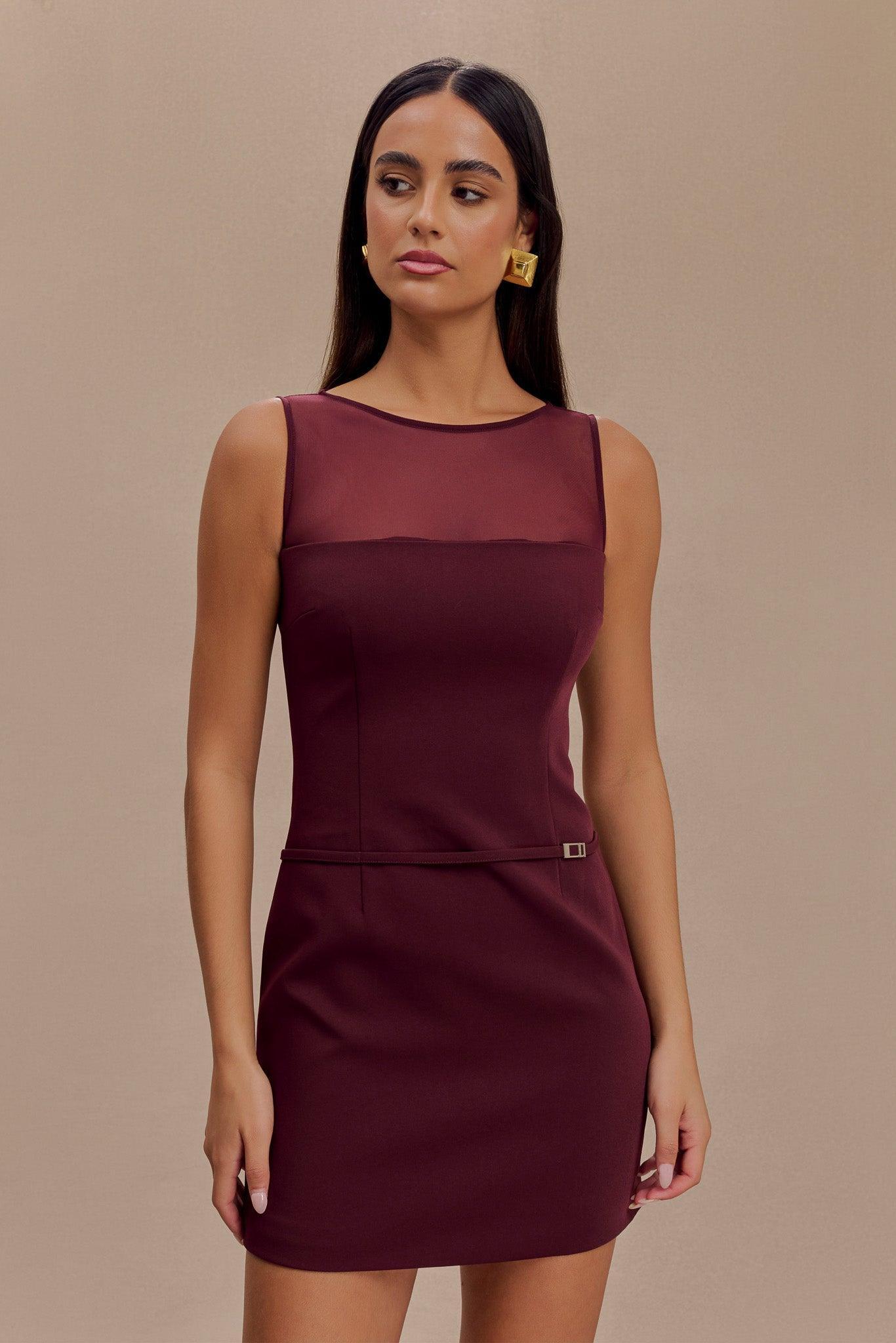 Posie Suiting Belted Mini Dress - Mahogany Product Image