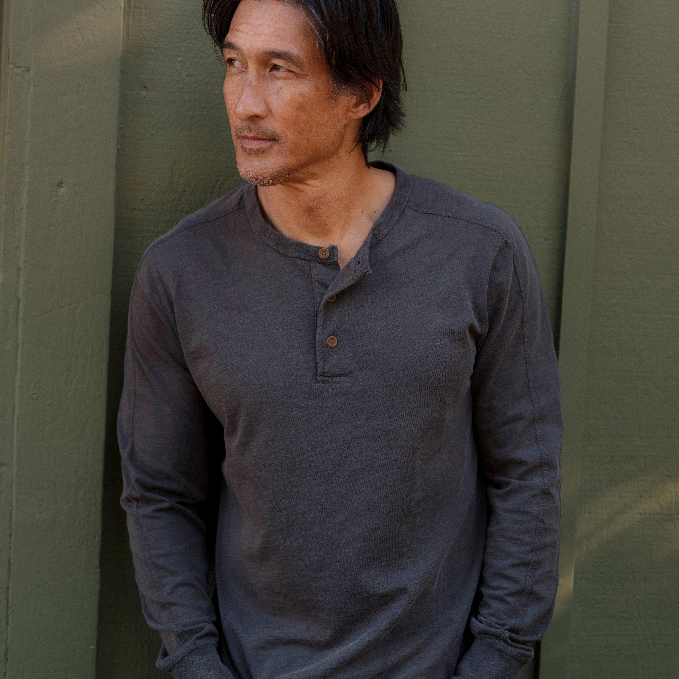 Hewitt Garment Dyed Henley - Washed Black Product Image