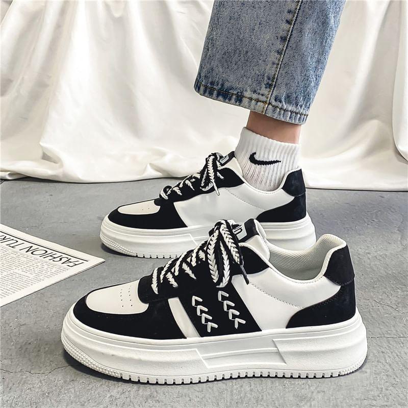 Two Tone Lace-Up Platform Sneakers Product Image