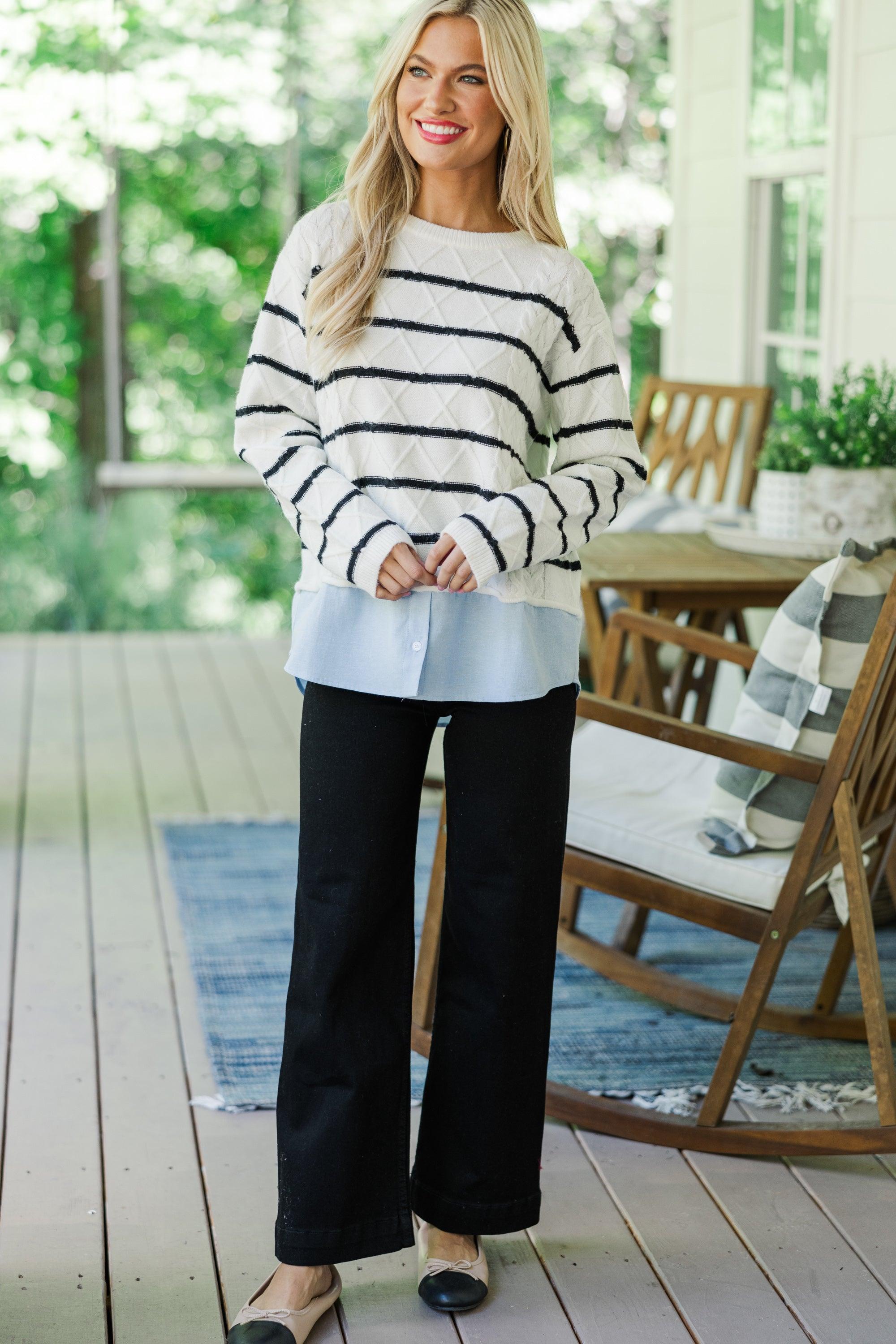 Open Your Eyes Ivory Striped Sweater Female Product Image