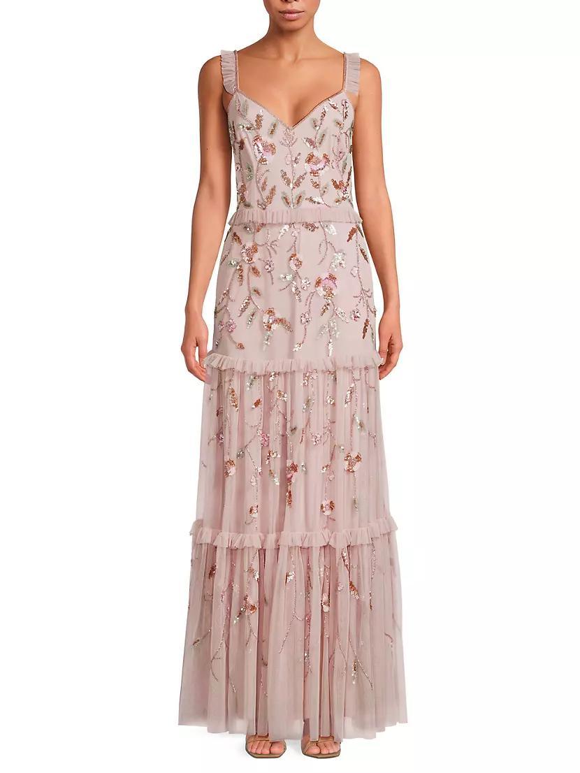 Beaded Mesh Tiered Maxi Dress Product Image