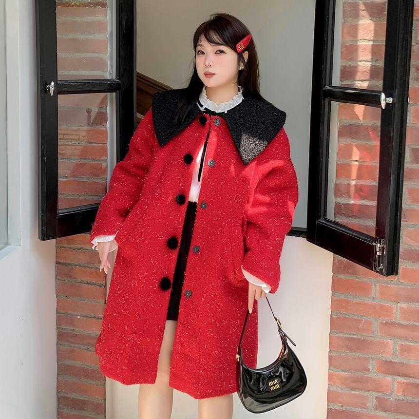 Plus Size Two Tone Long Single-Breasted Coat Product Image