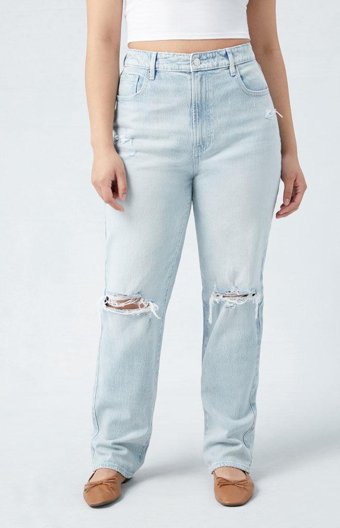 Women's Eco Stretch Light Indigo Ripped Curve Dad Jeans Product Image