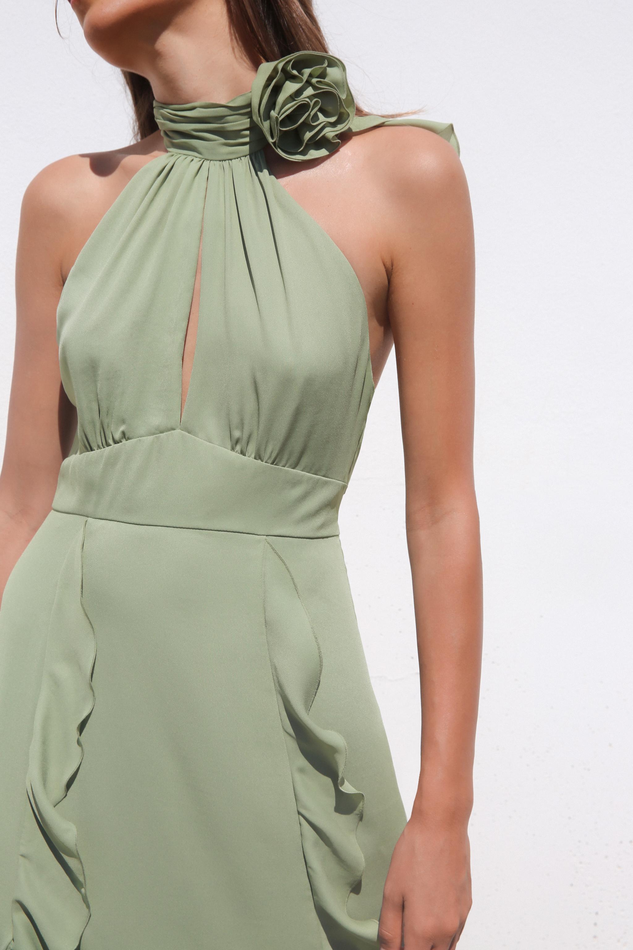 RUFFLED FLOWER HALTER NECK DRESS Product Image